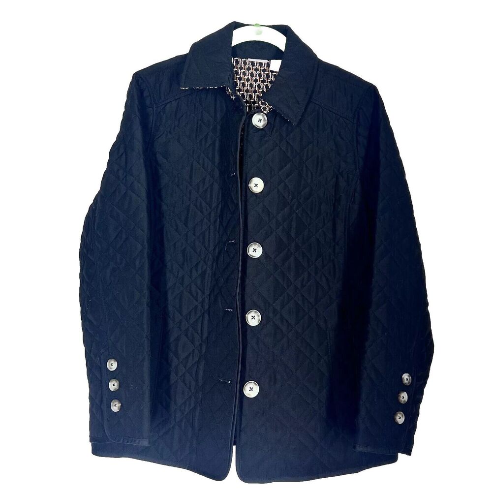 Chicos Quilted Jacket Womens Size 1 Black Classic Lined Timeless Basic